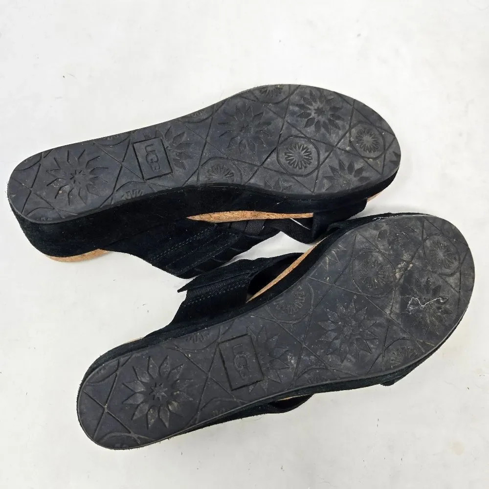UGG Women's Lilah Black Weave‎ Cork Wedge Sandals Size 9